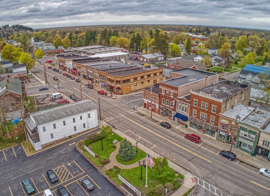 Mexico, New York - Aerial View of the Small Town of Sodus in Upstate New York